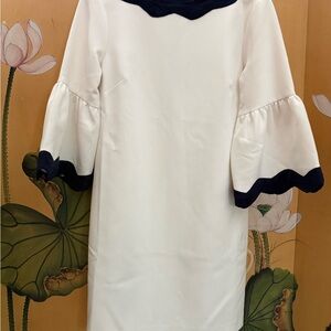 Sail to Sable White and Black Sheath Dress with Bell Sleeves